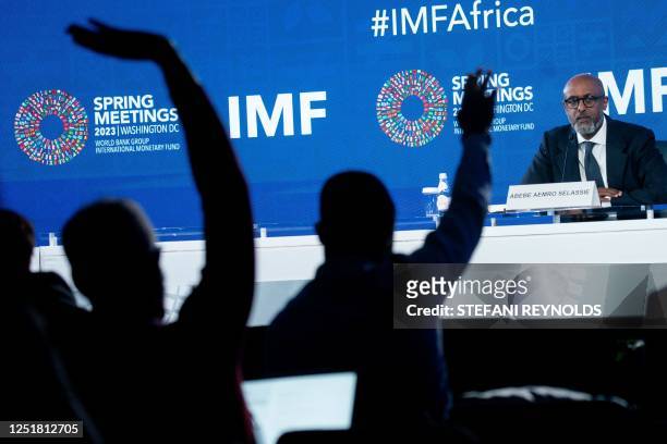 Director of the African Department at the International Monetary Fund , Abebe Aemro Selassie,takes questions at a press briefing during the World...