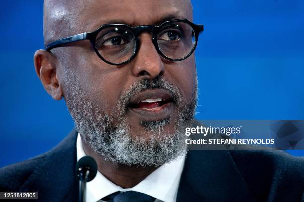 Director of the African Department at the International Monetary Fund , Abebe Aemro Selassie, speaks at a press briefing during the World Bank Group...