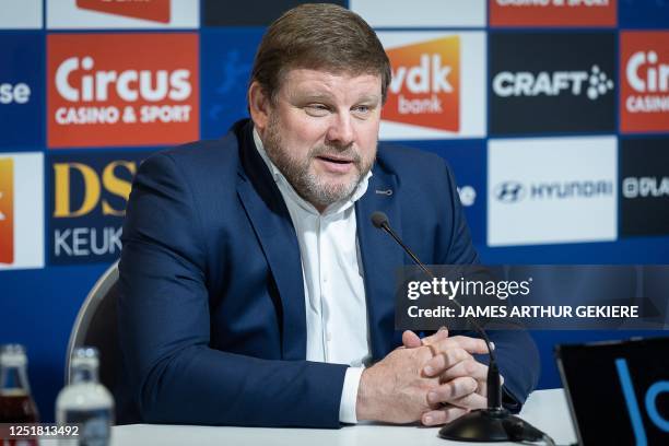 Gent's Belgium head coach Hein Vanhaezebrouck gives a weekly press conference of the KAA Gent football team, to discuss the next game in the national...