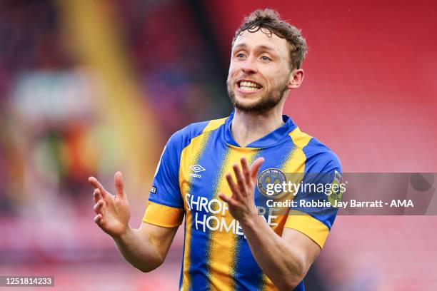 Matthew Pennington of Shrewsbury Town during the Sky Bet League One between Barnsley and Shrewsbury Town at Oakwell Stadium on April 10, 2023 in...