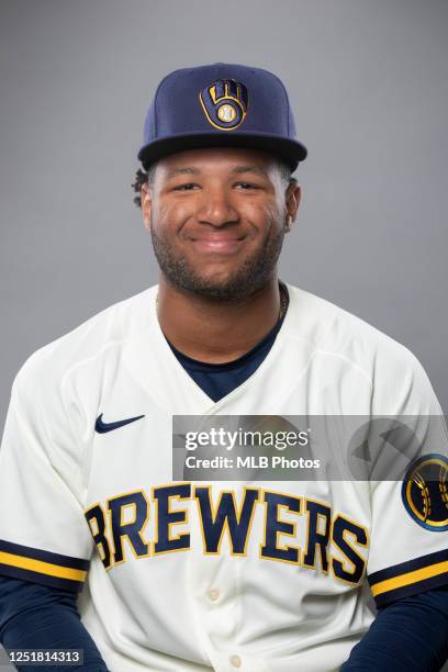 Jackson Chourio of the Milwaukee Brewers poses for a photo during the Milwaukee Brewers Photo Day at American Family Fields of Phoenix on Wednesday,...