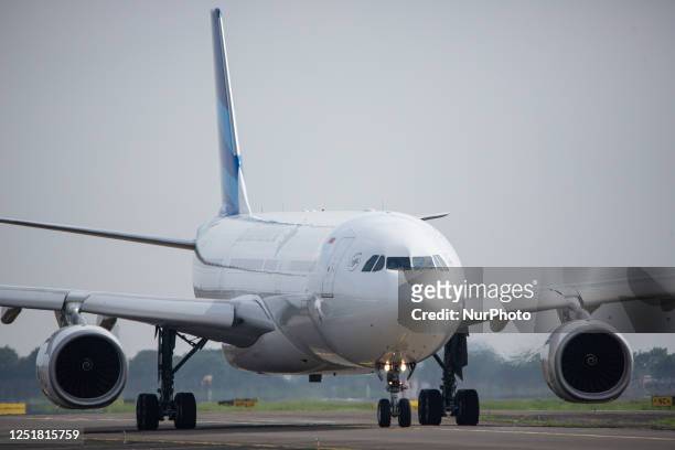 Boeing 737-800 of Garuda Indonesia prepare for takeoff at Soekarno-Hatta International Airport in Jakarta on 14 April 2023. State airport operator...