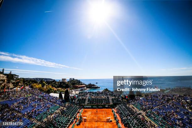 Illustration general view of Court Rainier III during the Day 7 of Rolex Monte-Carlo Masters 1000 on April 14, 2023 in Monte Carlo, France.