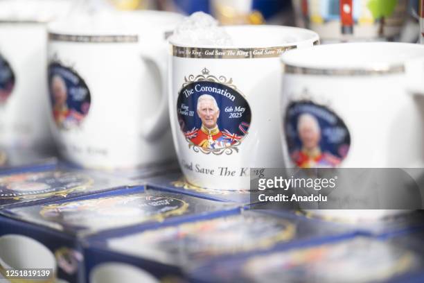 Coronation-themed souvenirs are seen at shops ahead of King Charles III's coronation on May 6 in London, United Kingdom on April 14, 2023.