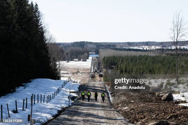 View of border cross area as construction works continue at the Finnish - Russian border in Imatra, Finland on April 14, 2023. Finland constructs a...