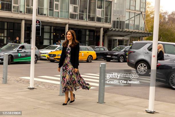 Crown Princess Mary of Denmark seen at arrival tot the "Global Leaders Group event on Antimicrobial Resistance" at Bella Center on April 14, 2023 in...