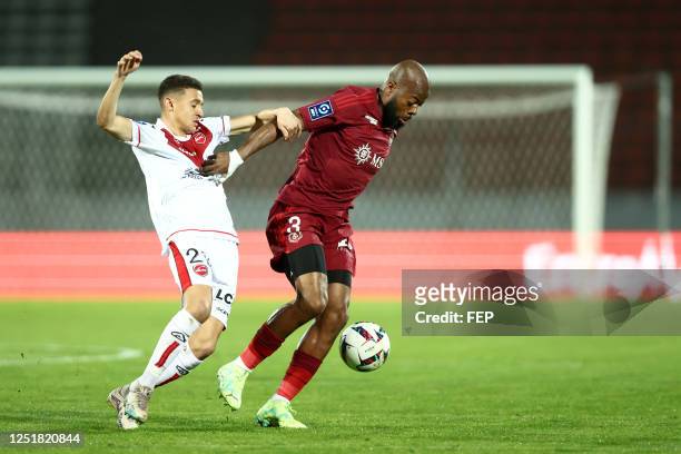 Salim BEN SEGHIR - 03 Arnold TEMANFO during the Ligue 2 BKT match between Annecy and Valenciennes on April 10, 2023 in Annecy, France.