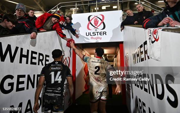 Northern Ireland , United Kingdom - 14 April 2023; Tom Stewart of Ulster after the United Rugby Championship match between Ulster and Dragons at the...