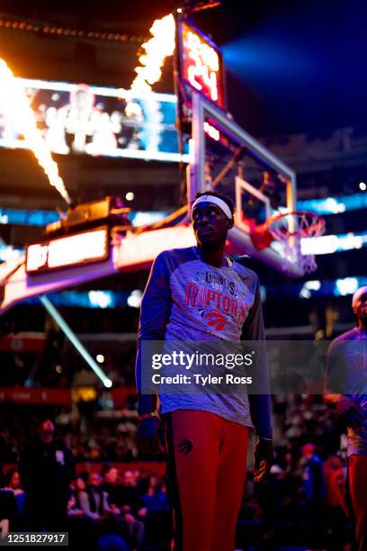 Pascal Siakam of the Toronto Raptors looks on before the game against the LA Clippers on March 8, 2023 at Crypto.Com Arena in Los Angeles,...