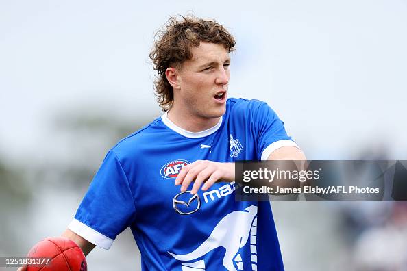 Nick Larkey of the Kangaroos warms up during the 2023 AFL Round 05