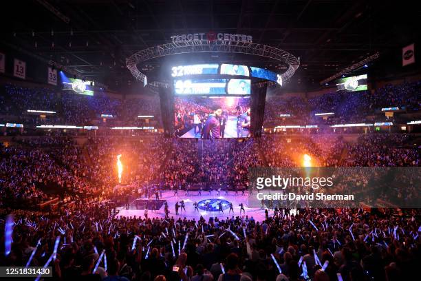 An overall view of the arena before the game between the Oklahoma City Thunder and Minnesota Timberwolves during the 2023 Play-In Tournament on April...