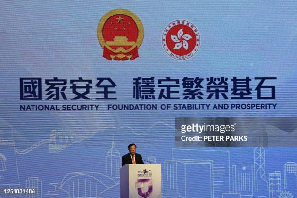 Xia Baolong, Director of the Hong Kong and Macau Affairs Office speaks at the National Security Education Day opening ceremony in Hong Kong on April...