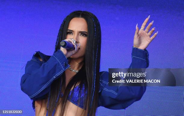 Singer Becky G performs during the first week-end of Coachella Valley Music and Arts Festival in Indio, California, on April 14, 2023. / ALTERNATE...