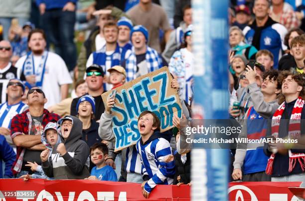 Fans are seen during the 2023 AFL Round 05 match between the Brisbane Lions and the North Melbourne Kangaroos at Adelaide Hills on April 15, 2023 in...