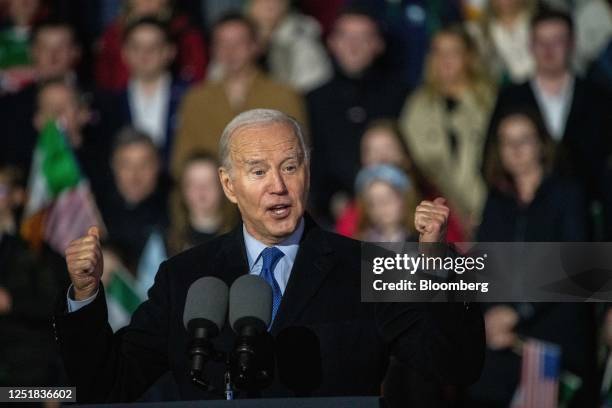 President Joe Biden speaks outside St. Muredach's Cathedral in Ballina, County Mayo, Ireland, on Friday, April 14, 2023. Biden is in County Mayo...