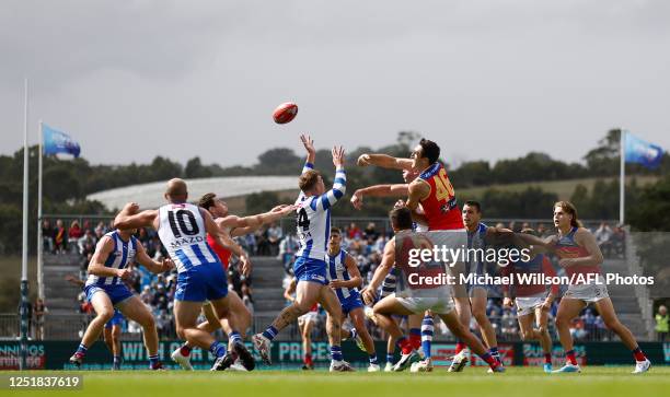 General view during the 2023 AFL Round 05 match between the Brisbane Lions and the North Melbourne Kangaroos at Adelaide Hills on April 15, 2023 in...
