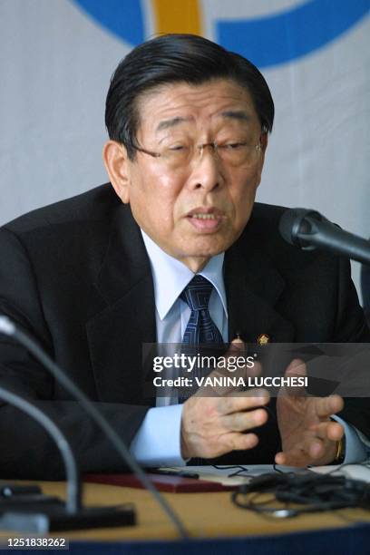 South Korea's Kim Un Young gives a press conference 03 April 2001 in Monaco, where he launched his bid to become the first Asian to head the...