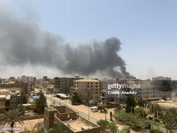 Smokes rise after clashes erupted in the Sudanese capital on April 15, 2023 between the Sudanese Armed Forces and the paramilitary Rapid Support...