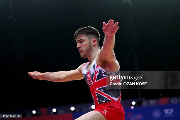 Britain's Harry Hepworth performs during the men's floor final of the 2023 Artistic Gymnastics European Championships in Antalya, on April 15, 2023.