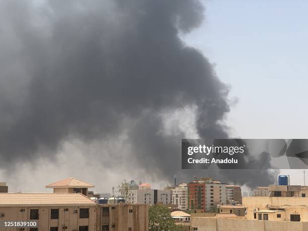 Smokes rise after clashes erupted in the Sudanese capital on April 15, 2023 between the Sudanese Armed Forces and the paramilitary Rapid Support...