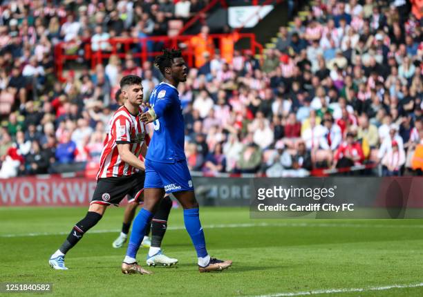 Sory Kaba celebrates his goal against Sheffield United during the Sky Bet Championship between Sheffield United and Cardiff City at Bramall Lane on...
