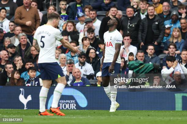 Davinson Sanchez of Tottenham Hotspur dejected after Dominic Solanke of AFC Bournemouth scored a goal to make it 1-2 during the Premier League match...