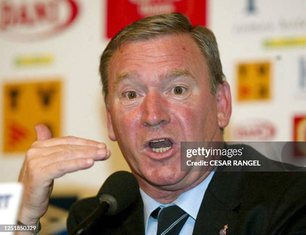 Espanol's coach Javier Clemente gestures during a press conference after being forced to leave the team because of the bad results in Barcelona 5...