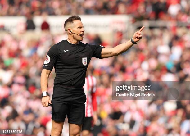 Referee Stephen Martin during the Sky Bet Championship between Sunderland and Birmingham City at Stadium of Light on April 15, 2023 in Sunderland,...