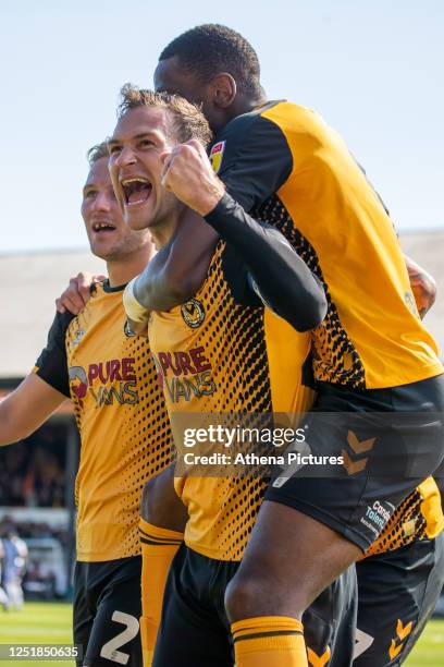 Mickey Demetriou of Newport County celebrates during the Sky Bet League Two match between Newport County and Hartlepool United at Rodney Parade on...