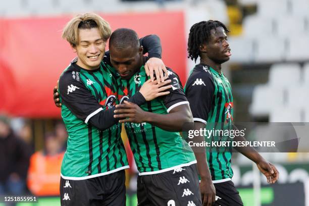 Cercle's Kevin Denkey celebrates after scoring during a soccer match between Cercle Brugge and Sint-Truidense VV, Saturday 15 April 2023 in Brugge,...