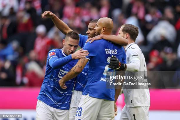 Pavel Kaderabek of TSG 1899 Hoffenheim, Kevin Akpoguma of TSG 1899 Hoffenheim, John Anthony Brooks of TSG 1899 Hoffenheim and goalkeeper Oliver...