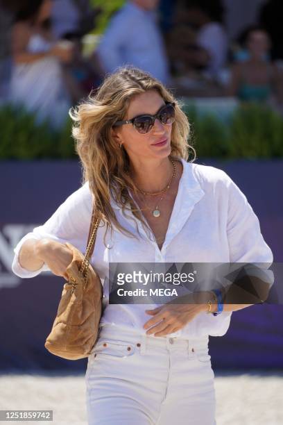 Gisele Bündchen is seen at the 'Beach Polo World Cup' on April 15, 2023 in Miami, Florida.