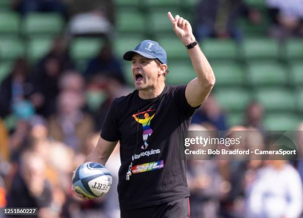 Harlequins' Attack Coach Nick Evans during the Gallagher Premiership Rugby match between Harlequins and Newcastle Falcons at The Stoop on April 15,...