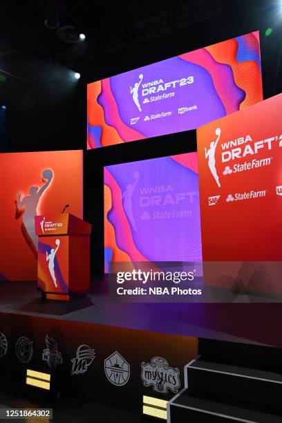 General shot of signage during the 2023 WNBA Draft on April 10, 2023 at Spring Studios in New York, New York. NOTE TO USER: User expressly...