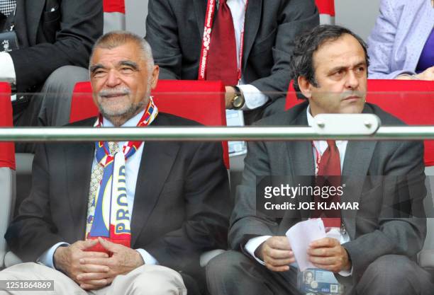 Croatian President Stipe Mesic and the president of the UEFA Frenchman Michel Platini attend the Euro 2008 Championships Group B football match...