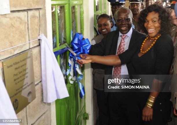 International tennis player US' Serena Williams and Kenya's Health minister Sam Ongeri opens the Serena Williams Secondary School in Matooni 161km...