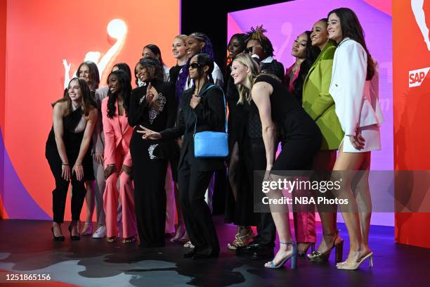 Draftees pose for a photo during the 2023 WNBA Draft on April 10, 2023 at Spring Studios in New York, New York. NOTE TO USER: User expressly...