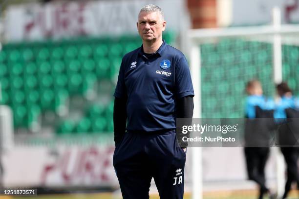 Hartlepool United manager John Askey during the Sky Bet League 2 match between Newport County and Hartlepool United at Rodney Parade, Newport on...