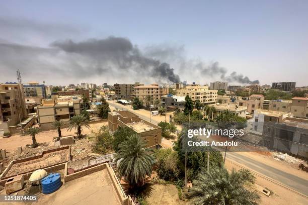Smokes rise after clashes erupted in the Sudanese capital on April 16, 2023 between the Sudanese Armed Forces and the paramilitary Rapid Support...