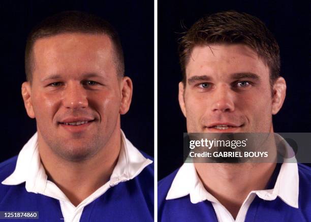 - Combo of two pictures taken 23 June 1999 in Wellington, of French prop Christian Califano and lock Fabien Pelous, who are scheduled to appear...