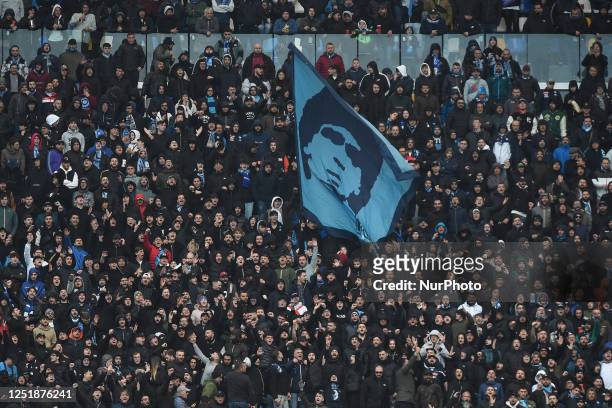 Supporters of SSC Napoli during the Serie A TIM match between SSC Napoli and Hellas Verona at Stadio Diego Armando Maradona Naples Italy on 15 April...