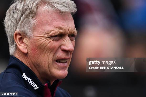 West Ham United's Scottish manager David Moyes reacts during the English Premier League football match between West Ham United and Arsenal at the...