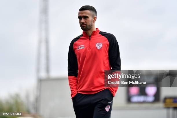 Louth , Ireland - 16 April 2023; Michael Duffy of Derry City before the SSE Airtricity Men's Premier Division match between Dundalk and Derry City at...