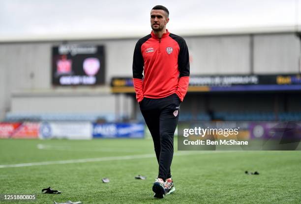 Louth , Ireland - 16 April 2023; Michael Duffy of Derry City before the SSE Airtricity Men's Premier Division match between Dundalk and Derry City at...