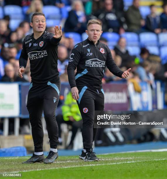 Reading manager Noel Hunt shouts instructions to his team from the technical area during the Sky Bet Championship between Reading and Burnley at...