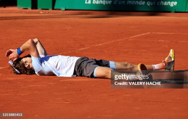 Russia's Andrey Rublev celebrates after winning the final Monte-Carlo ATP Masters Series tournament tennis match against Denmark's Holger Rune in...