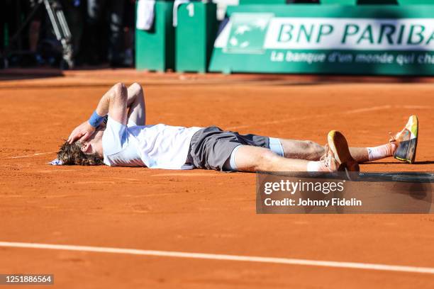 Andrey RUBLEV of Russia celebrates the victory during the Final of Rolex Monte-Carlo Masters 1000 on April 16, 2023 in Monte Carlo, France.