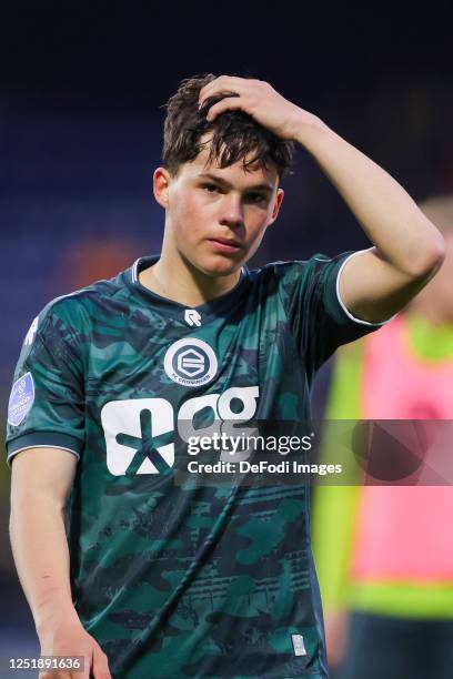 Thom van Bergen of FC Groningen look dejected during the Dutch Eredivisie match between RKC Waalwijk and FC Groningen at Mandemakers Stadion on April...