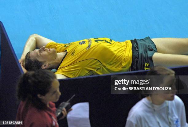 The Brazilian Gustavo lies on the ground after the defeat of his team by the U.S.A team 3-2, 30 September 2002, in the Orfeo Stadium of Cordoba for...