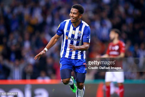 Danny Namaso of FC Porto celebrates after scoring his team's second goal during the Liga Portugal Bwin match between FC Porto and CD Santa Clara at...
